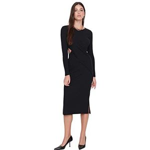 Trendyol Midi Standaard getailleerde gebreide jurk voor dames, Zwart, L