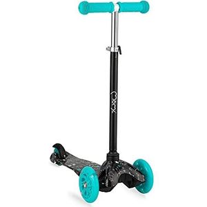 MoMi Wendy, scooter voor kinderen, tot 25 kg, stuurinstelling, stille led-wielen, antislip handgrepen, flexbrake rem, turquoise sterren