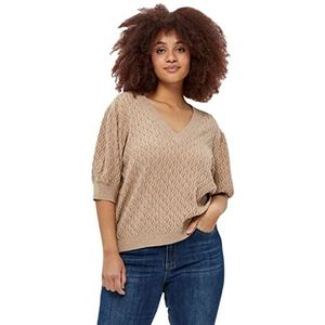 Peppercorn Rosalia Puff Sleeve Tee T-shirt voor dames, beige (warm zand melange), 46/Grote Maten