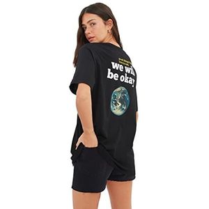 Trendyol Dames Oversized Basic Crew Neck Gebreid T-shirt, Zwart, M