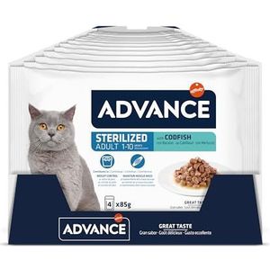 Advance Natvoer voor volwassen katten, gesteriliseerd, met kabeljauw, 13 flowpacks à 4 x 85 g
