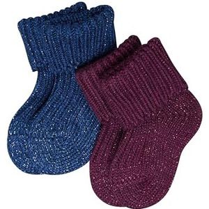 FALKE Sokken Glitter Boot 2-pack katoen maat 62-92 baby blauw rood korte babysokken zonder motief dik grof gebreid met glitter in multipack 2 paar, meerkleurig (assortiment 10), 62/68 cm