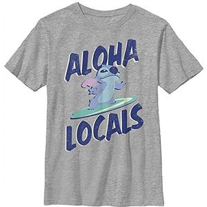 Disney Lilo & Stitch Aloha Locals Stitch Boy's Crew Tee, Athletic Heather, X-Small, Athletic Heather, XS