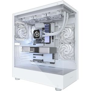 MUSETEX PC-behuizing ATX 3 niet-led-ventilator vooraf geïnstalleerd, type-C Mid-Tower computerbehuizing met dubbel glas, gaming pc-behuizing, wit (K2)