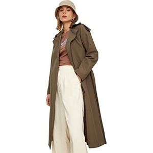 Trendyol Oversized geweven trenchcoat met dubbele rij knopen voor dames, Kaki, 58