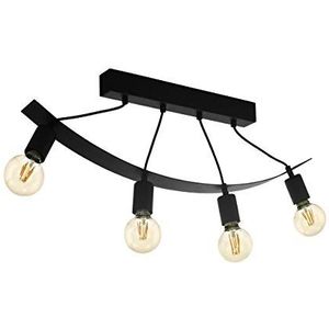 EGLO Plafondlamp Labaretu, 4-lichts plafondlamp vintage, industrieel, retro, woonkamerlamp van staal in zwart, keukenlamp, hallamp plafond met E27-fit