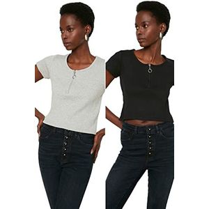 TRENDYOL Damesblouse, zwart-grijs, S