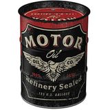 Nostalgic-Art Retro Spaarpot olievat, Motor Oil – Geschenkidee voor auto- en motorfans, Spaarvarken in metaal, Vintage Spaarblik, 600 ml