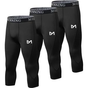 MEETYOO Compressiebroek, boxershorts, herenonderbroek, ondergoed, sport, compressieshort, 3/4 lange leggings, tights, ademend, 3/4 broek, zwart, 3 stuks, L