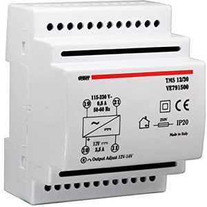 Voeding 12 V schakelaar gestabiliseerd met DIN-bar installatie, uitgangsspanning 12 VDC, vermogen 30 W, wit, VEMER VE791500 TMS 12/30