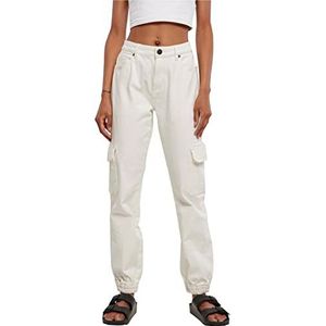 URBAN CLASSICS Jeans Cargo dames, broek van biologisch katoen met hoge taille, elastische enkels, zijzakken, verschillende kleuren verkrijgbaar, maten 26-34, wit (Offwhite Raw), 26