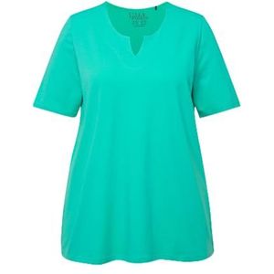 Ulla Popken, Dames grote maten, T-shirt, A-lijn, tuniekhals, halve mouwen, turquoisegroen, 42-44