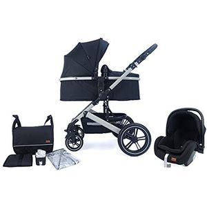 Pixini NEYLA 3 in 1 Wandelwagen, Trio, Kind, Autostoel, Accessoires (Grijs/Zwart)