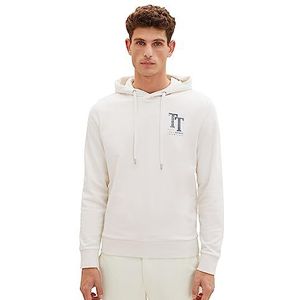 TOM TAILOR Basic hoodie voor heren met logo-print, 18592-vintage beige, XL