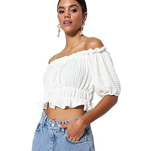 Trendyol Vrouwen Getailleerde Off-Shoulder Carmen Kraag Gebreide Blouse, Ecru, S