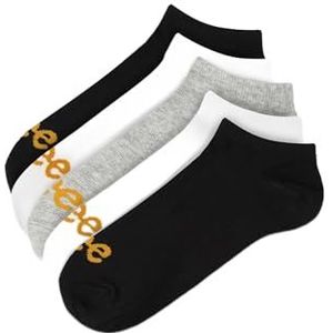 Lee Unisex enkelsokken, heren en dames designer katoenen sokken in zwart/wit/grijs | Low Rise Designer Branded Trainer Liners in Katoenmix - Maat 6-8 Multipack van 5, Zwart/Wit/Grijs Marl, 40-42 EU
