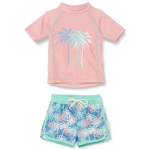 Playshoes Unisex kinderen UV-bescherming badset tweedelig zwemshirt zwemshorts zwemkleding, palmen koraal, 74-80