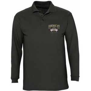 AMERICAN COLLEGE USA American College Poloshirt, lange mouwen, uniseks, kinderen, Zwart, 14 Jaar