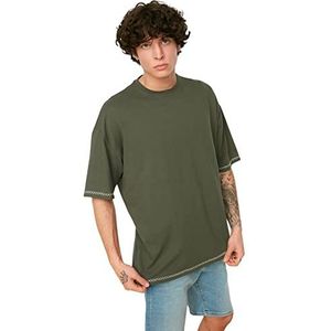 Trendyol Mannelijk jong Oversize Standaard Crew Neck Knit T-Shirt Khaki, kaki, XL