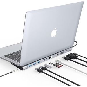 Tymyp 10 in 1 Triple Docking Station USB C, Display USB C Hub Dual Monitor met 4K HDMI, VGA, 3xUSB 3.0, PD 100W, Ethernet, SD/TF-sleuven, laptop dockingstation compatibel met laptop en Windows