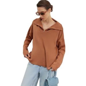 Trendyol Damen oversized basic staande kraag gebreide trui, tegel, S, Tegel, S