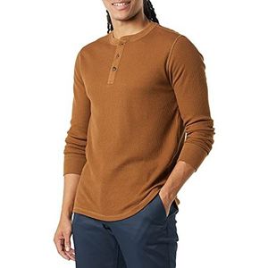 Amazon Essentials Heren Regular-Fit Henley-shirt met lange mouwen, lichtbruin, L