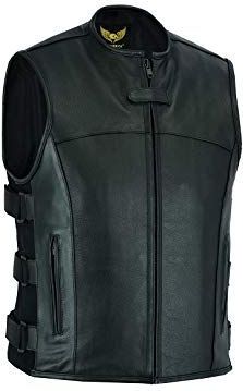 Leatherick Heren tactische SWAT Stijl lederen gilet motorfiets met diepe verpakking
