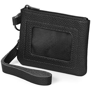 Otto Angelino Genuine Leather Ritssluiting ID Wallet With Wrist Strap - Unisex (Zwart)