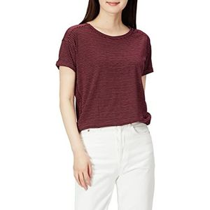 Amazon Essentials Women's Lichtgewicht Studio T-shirt met ronde hals en casual pasvorm (verkrijgbaar in grote maten), Bordeauxrood Streep, XS