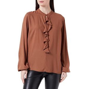 Cream Damesshirt met lange mouwen met ruches, Partridge, 36