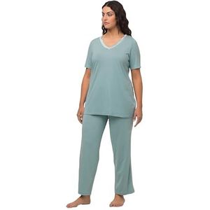 Ulla Popken Damespyjama, satijnen pyjamaset, munt, 46-48 grote maten