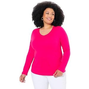 Ulla Popken Dames Slim, V-hals, Lange Mouwen T-shirt, rood/roze., 50-52