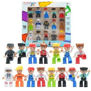Playmags Grote magnetische figuren Community-set van 15 stuks – 7,5 cm Play People Perfect voor magnetisch speelgoed Bouwstenen - STEM-leerspeelgoed voor kinderen – magneettegels