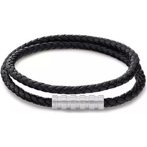 Calvin Klein - Dubbele Wrap Armband - Zwart - Gevlochten Leer - Magnetische Sluiting