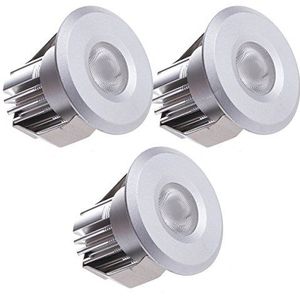 Sensati Kleine miniatuur LED inbouwlamp downlight spot set van 3 stuks, dimbaar, 450 lm, inclusief driver, kleur behuizing zilver, koudwit T102 3 CW S