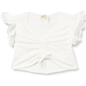 Koton Meisjes's Crop Front Shirred Mouwloze Ruffle and Lace Detail Blouse, Wit (000), 5-6 Jaar