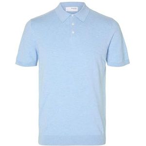 SELETED HOMME Slhberg Ss Knit Polo Noos Poloshirt voor heren, Cashmere Blue/Detail: melange, XXL