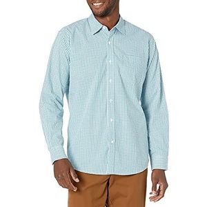 Amazon Essentials Men's Casual poplin overhemd met normale pasvorm en lange mouwen, Blauw Groen Geruit, XL