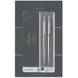 Parker Jotter Duo-cadeauset met balpen en vulpotlood (0,5 mm) | Stainless steel met chromen afwerking | Blauwe inktnavulling