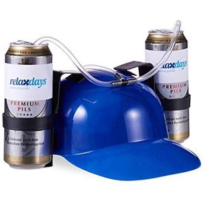 Relaxdays feest drinkhelm, voor 2 blikjes, bierhelm met slang, voetbal, carnaval, grappige zuiphelm, feestartikel, blauw