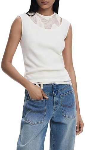 Desigual - Shirt - Wit - Mouwloos - Normale Pasvorm