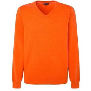Hackett London Heren katoenen zijden V-hals gebreide kleding, Oranje (Mandarijn Oranje), 3XL