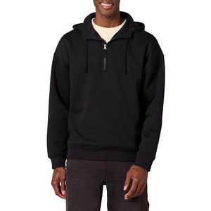Amazon Essentials Heren Quarter-Zip Oversized Fit Hooded Sweatshirt, Zwart, Large