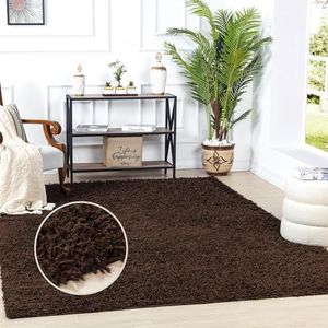 Surya Home pluizig tapijt, shaggy tapijt voor woonkamer, slaapkamer, eetkamer, Berber abstract langpolig tapijt, wit pluizig - groot tapijt, 100 x 200 cm, zwart