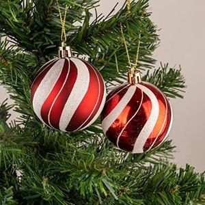 10 cm/6 stuks kerstballen onbreekbaar rood wit snoep strips, kerstboom decoraties bal ornamenten ballen kerst opknoping decoraties vakantie decor - glanzend, mat, glitter