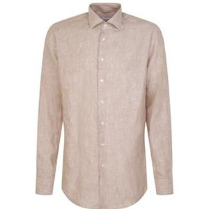 Overhemd - Beige - 100% Linnen - Regular Fit - Lange Mouwen - Kentkraag