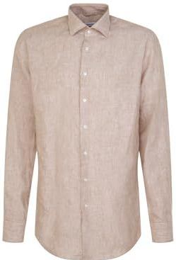 Overhemd - Beige - 100% Linnen - Regular Fit - Lange Mouwen - Kentkraag