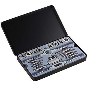 Relaxdays tapset M3 - M12, 9 snijplaten & taps, wringijzer, snijplaathouder, draadsnijset, opbergdoos, zilver