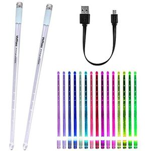 Vhffoso Oplaadbare 15 Kleur Veranderende LED Light Up Drum Sticks Met Opbergtas, Glow In The Dark Drumsticks, Drummer Geschenken Glow Plastic Drum Sticks voor Volwassenen, Gepersonaliseerde Drum
