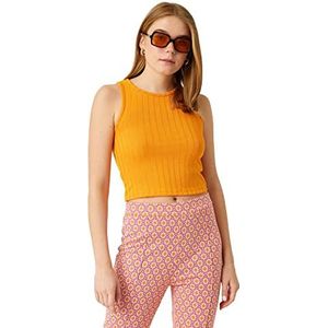 Koton Tanktop voor dames, ronde hals, geribbeld, oranje (200), XL